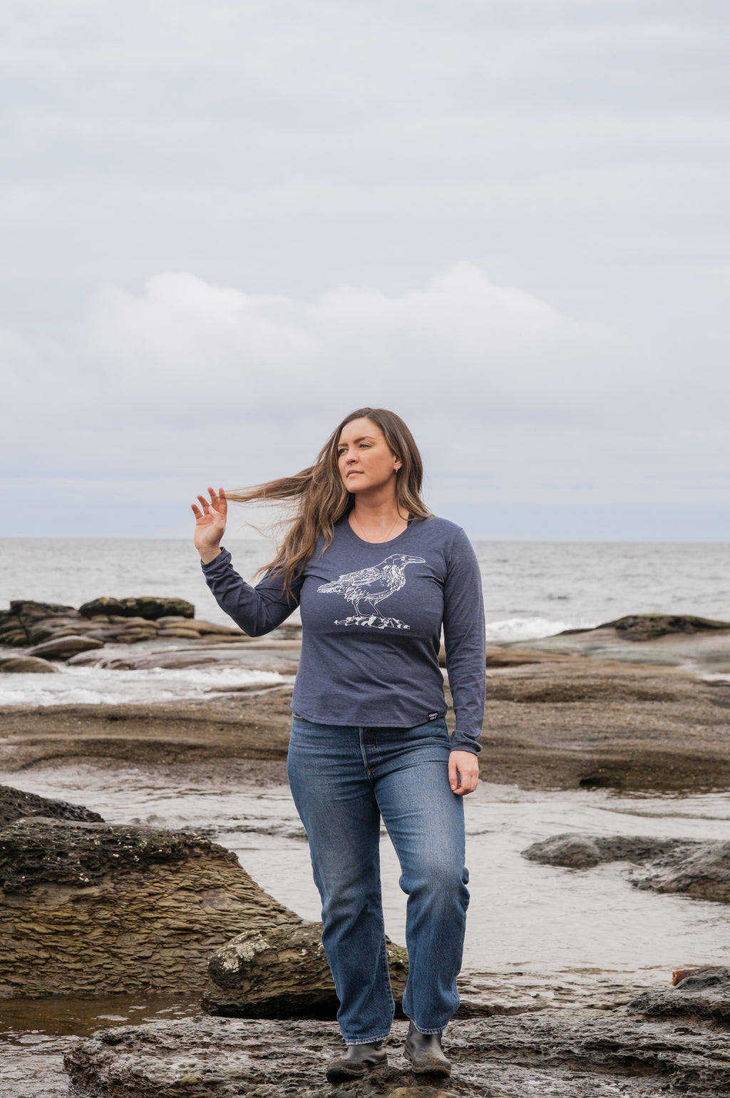 RAVEN - Women's Eco Long Sleeve Tee - Heather Navy