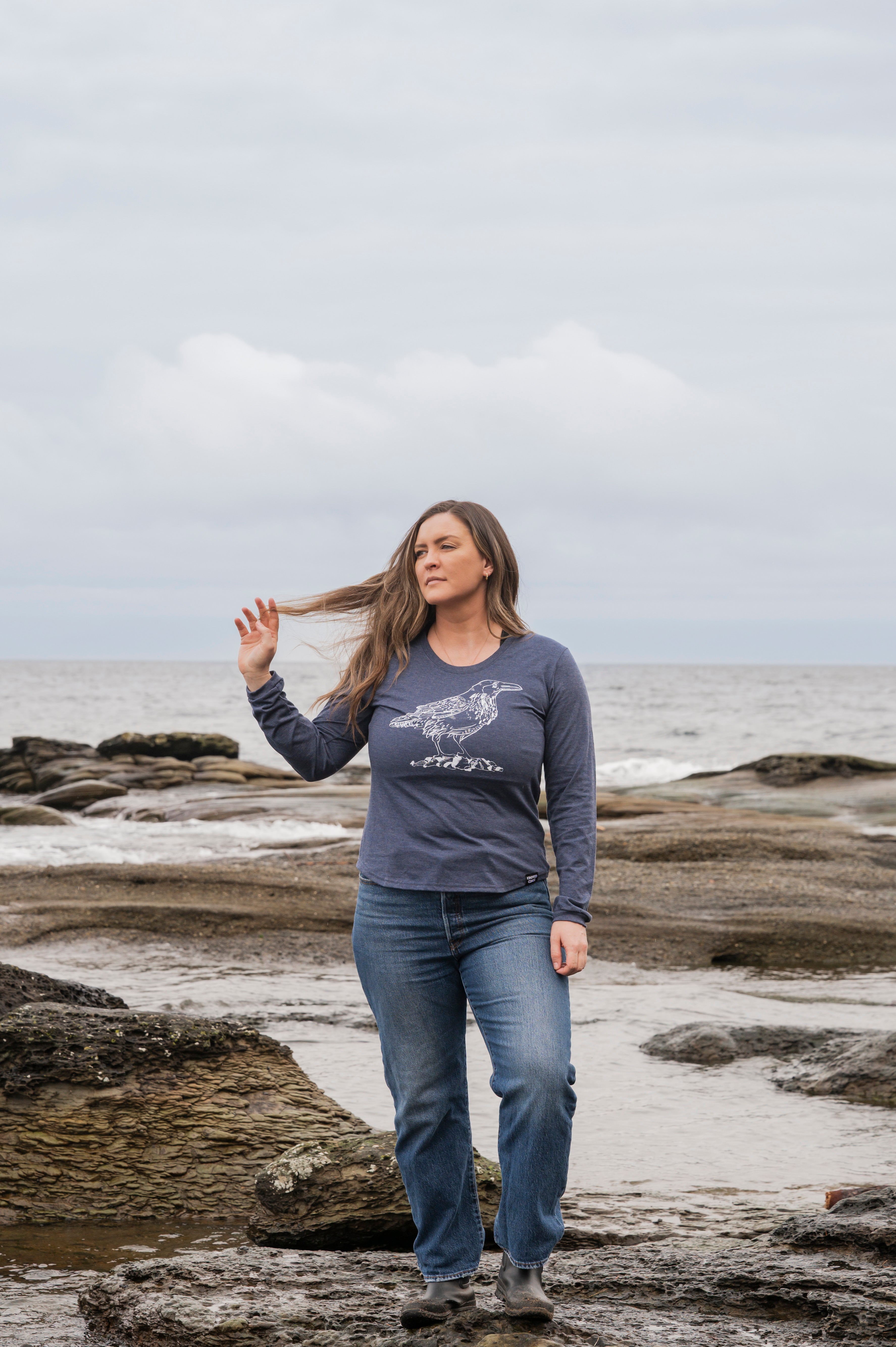 RAVEN - Women's Eco Long Sleeve Tee - Heather Navy