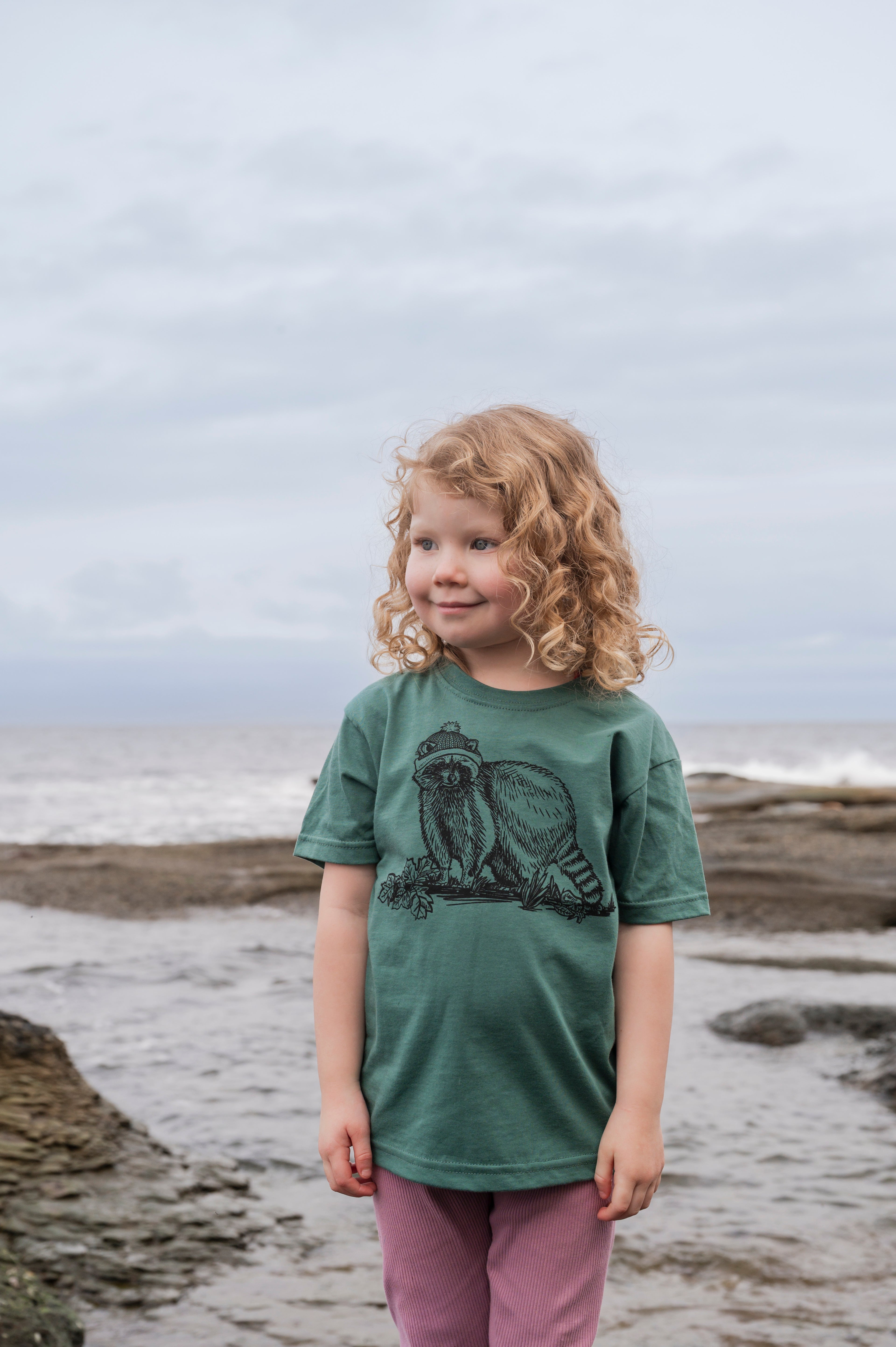LITTLE RACCOON - Kids Organic Cotton Tee - Spruce