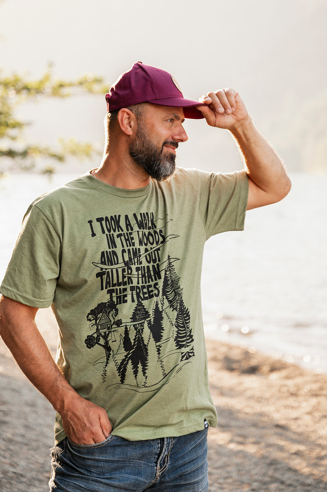 TALL TREES - Unisex Eco Tee - Heather Army Green – KINDRED COAST