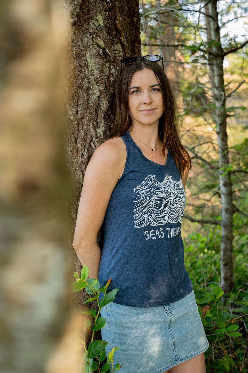 SEAS THE DAY - Women's Eco Tank Top - Heather Navy - SALE