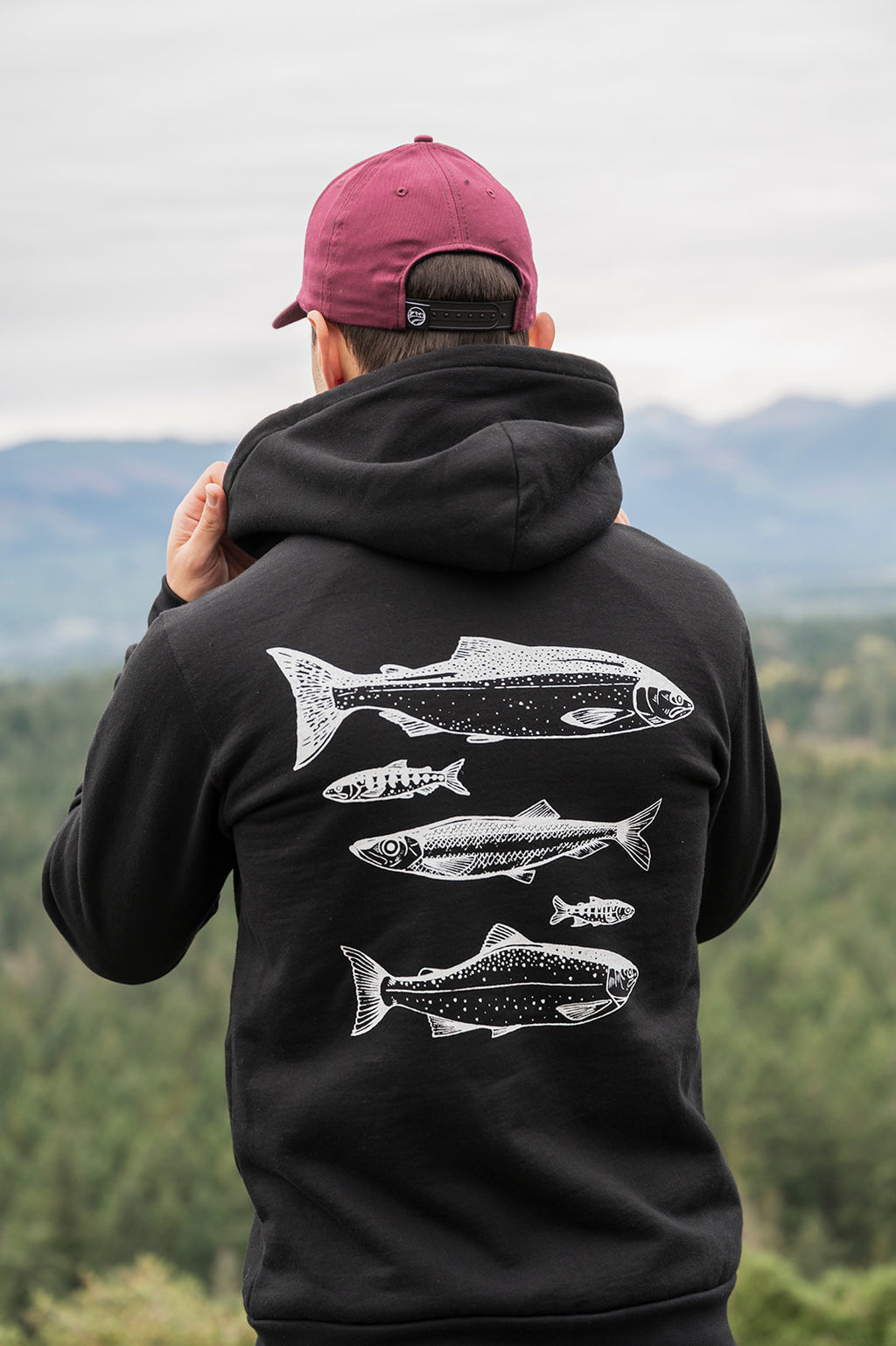 SALMON Unisex Zip Organic Cotton Hoodie - Black