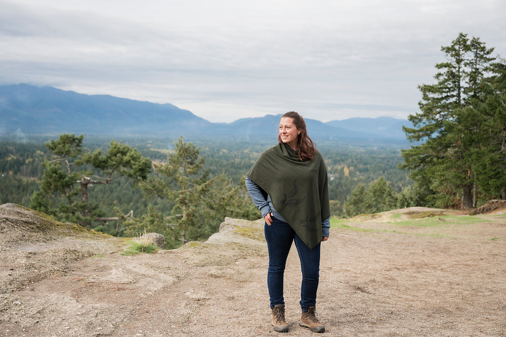 Forest Green Poncho with Fern Print