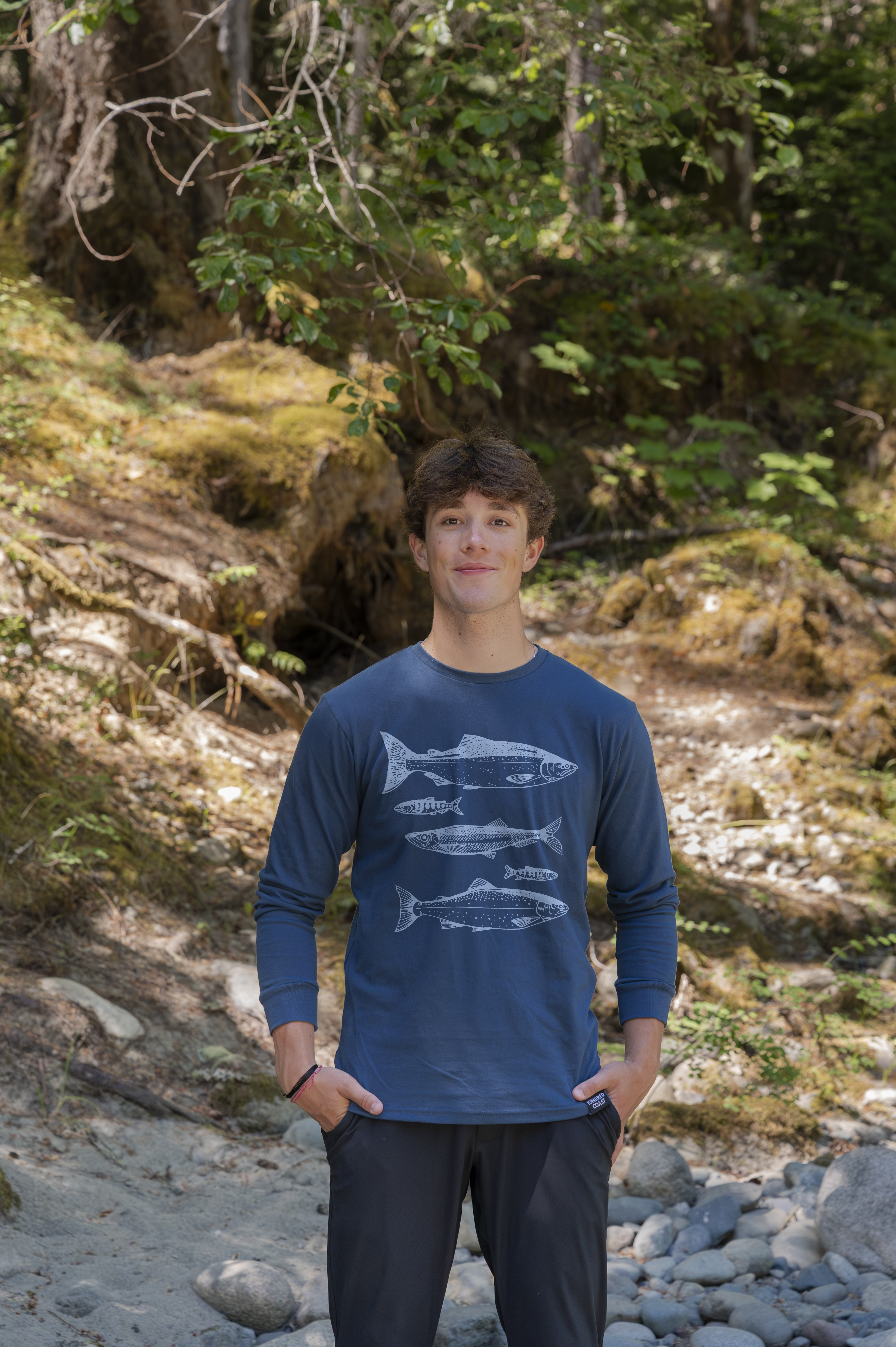 SALMON - Unisex Organic Cotton Long Sleeve Tee - Midnight