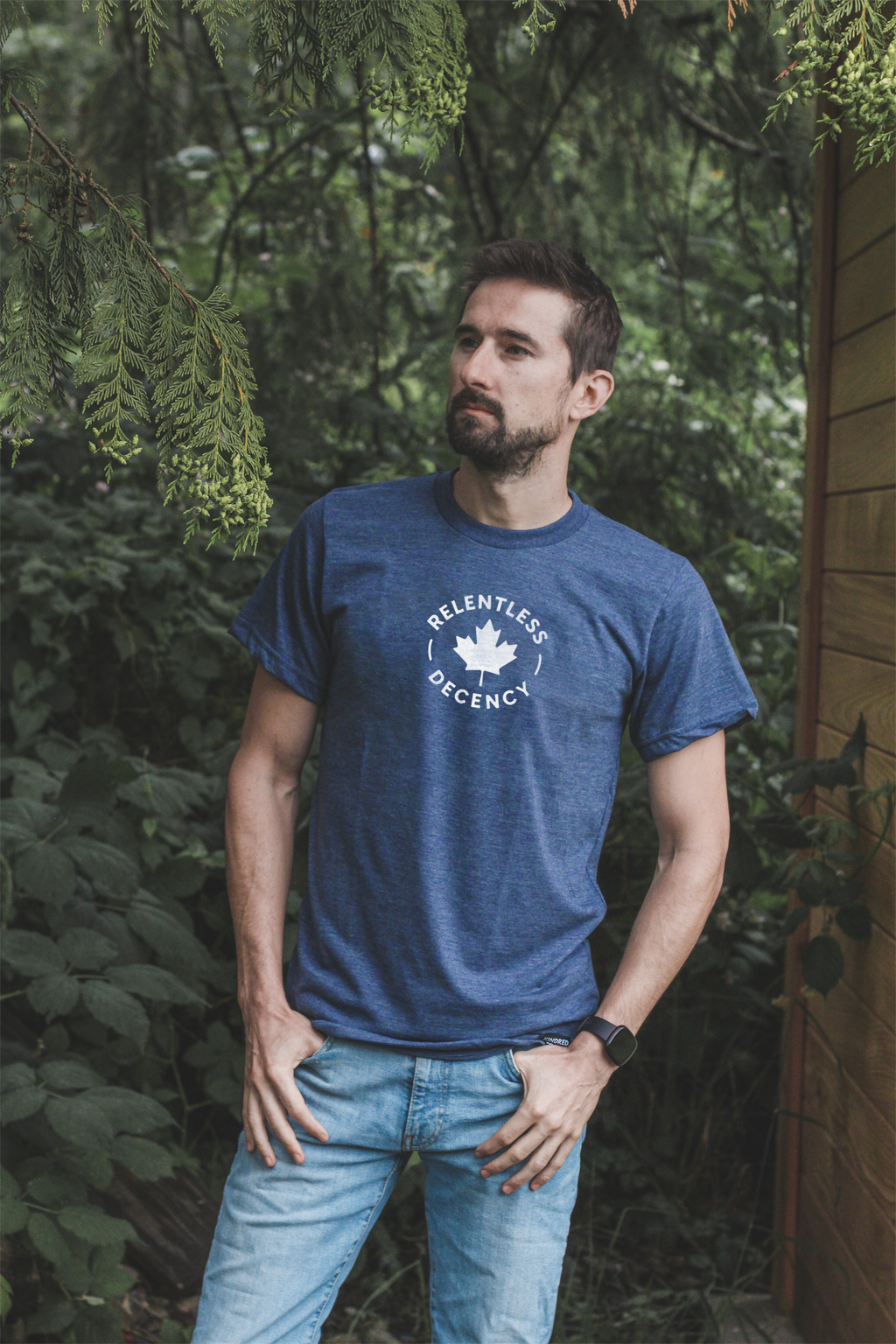 Tod Maffin's Relentless Decency - Unisex Eco Tee - Heather Navy