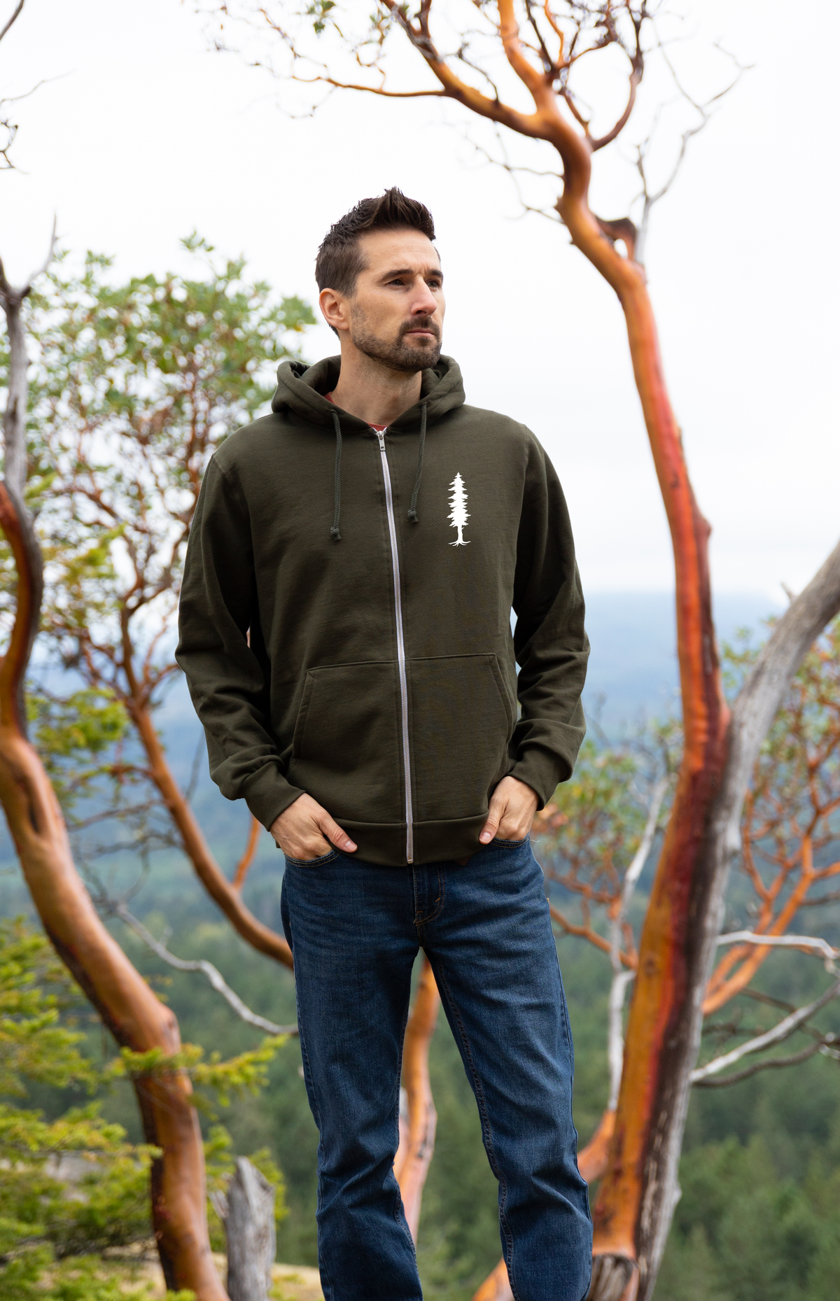 MINI TREE - Zip Up Organic Cotton Hoodie - Olive Green