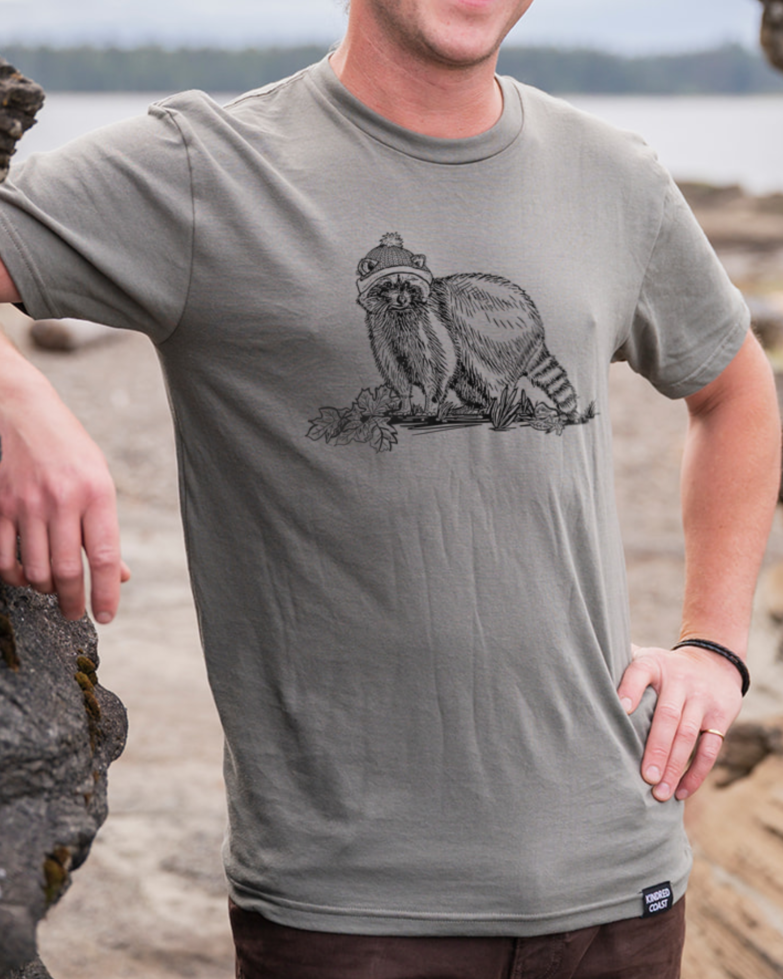 CANADIAN RACCOON- Unisex Organic Cotton Tee - Sage