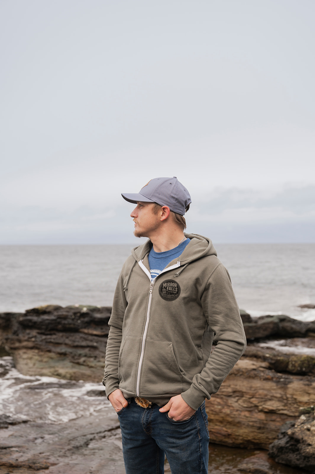 Tod Maffin's Mirror Falls - Unisex Zip Organic Cotton Hoodie - Sage