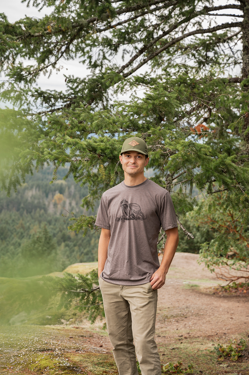 Raccoon - Unisex Eco Tee - Heather Brown