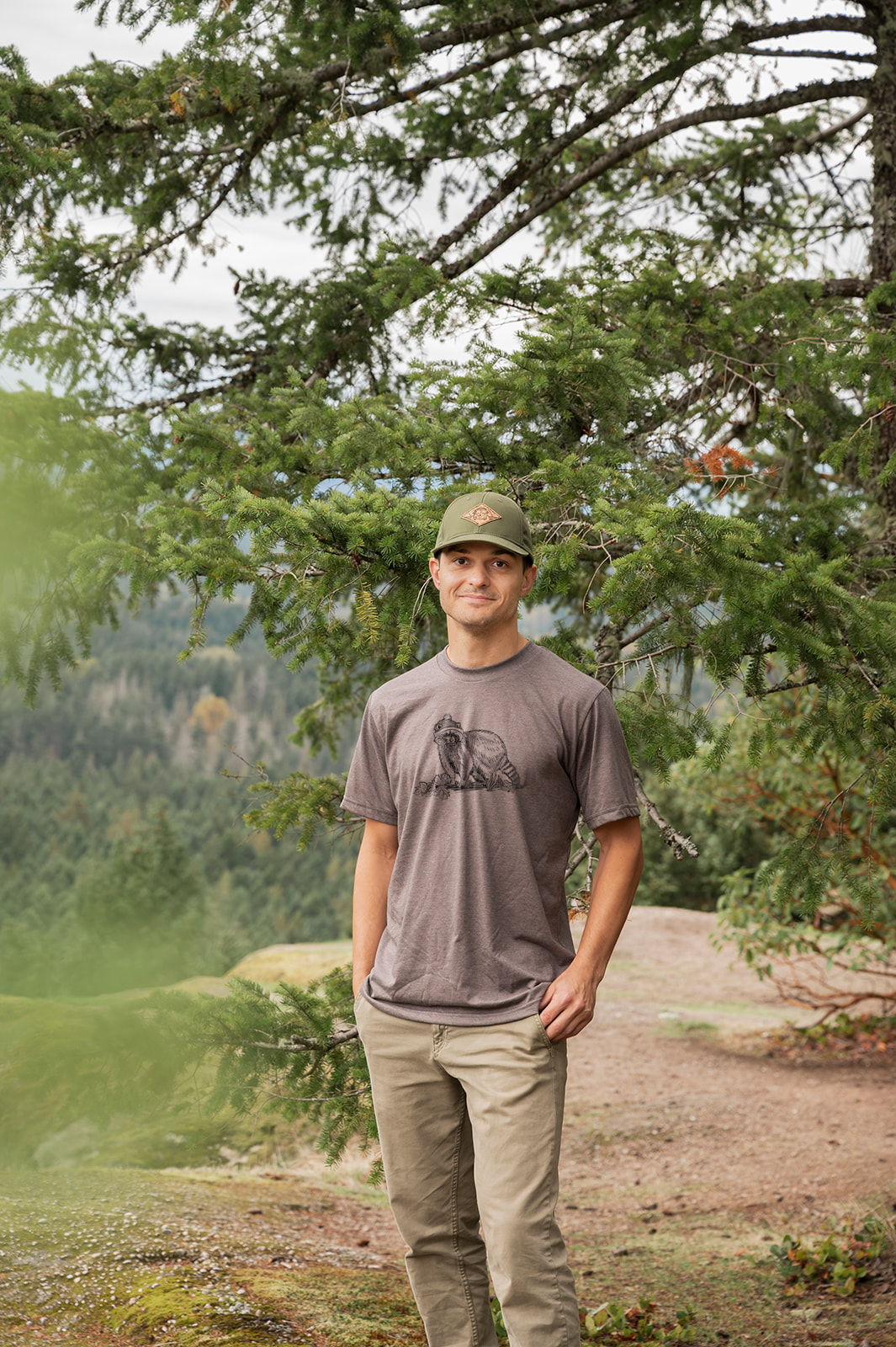 Raccoon - Unisex Eco Tee - Heather Brown