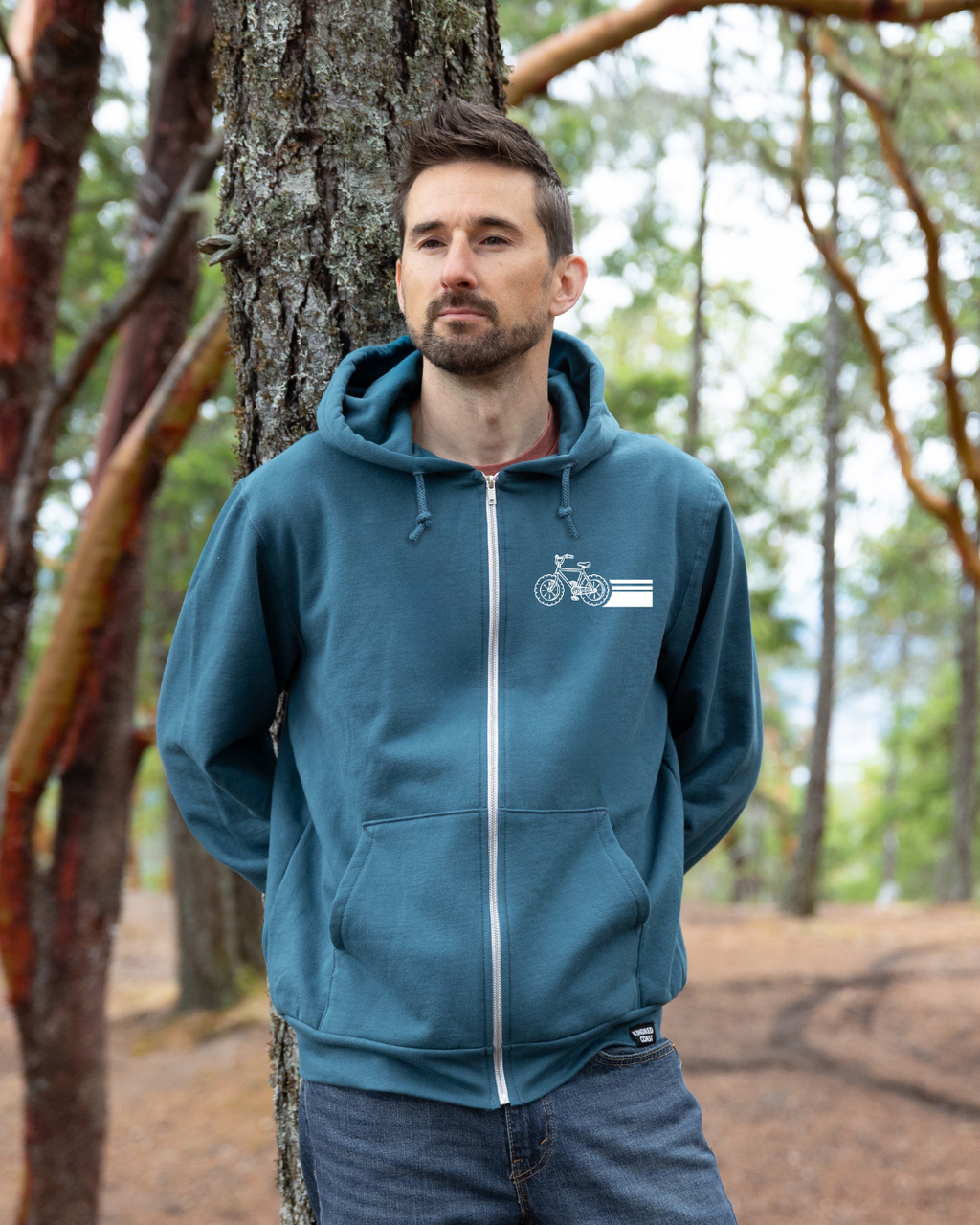 BIKE SCAPE - Zip Up Organic Cotton Hoodie - Ocean Blue