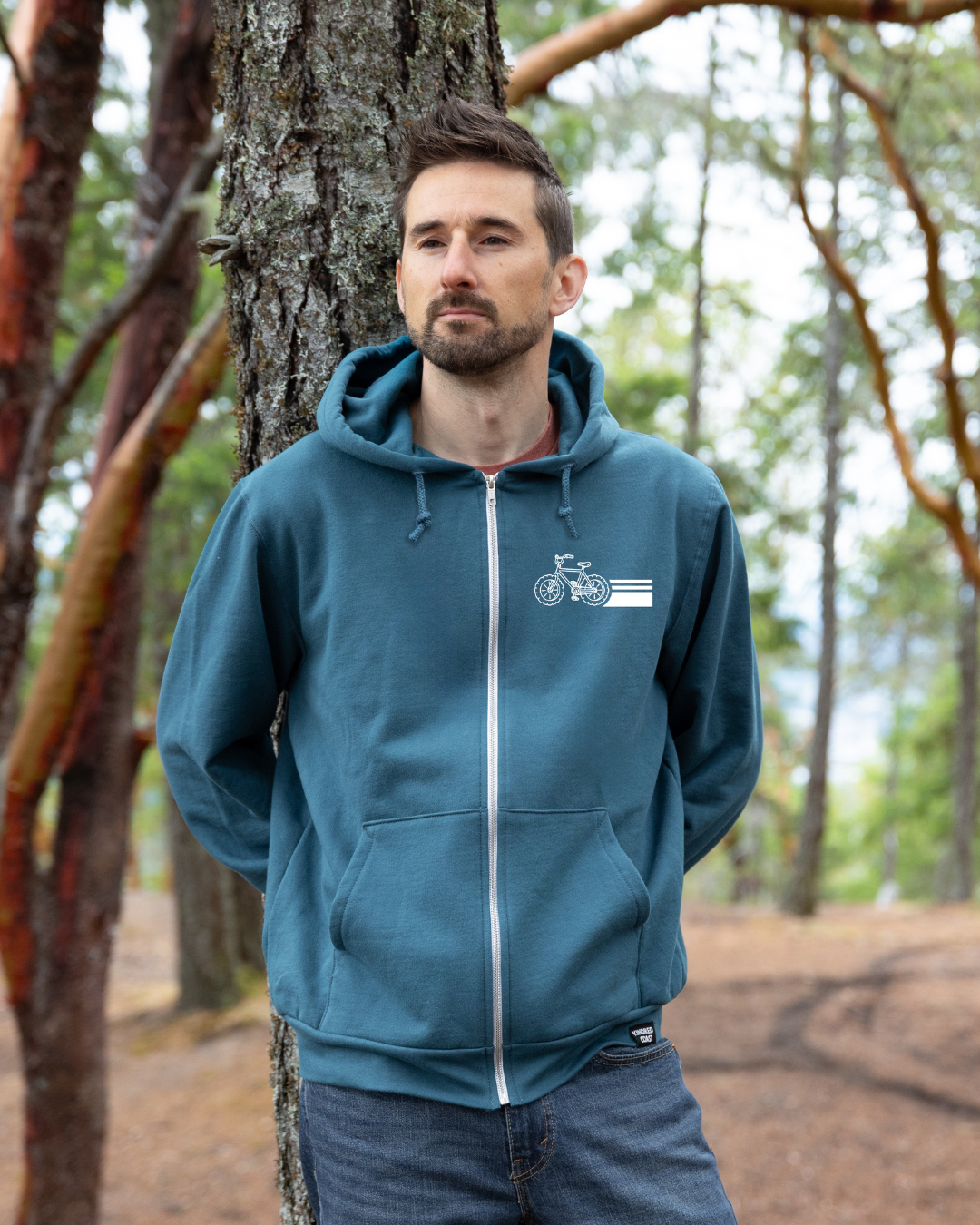 BIKE SCAPE - Zip Up Organic Cotton Hoodie - Ocean Blue