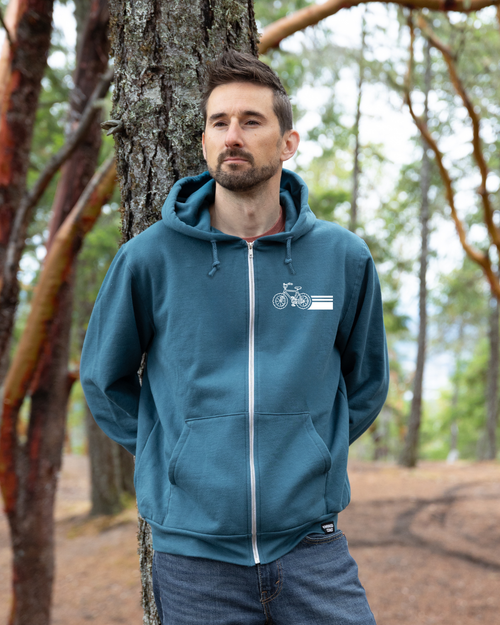 BIKE SCAPE - Zip Up Organic Cotton Hoodie - Ocean Blue