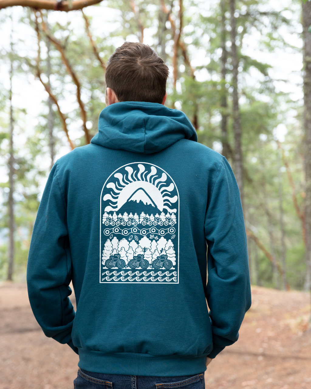 BIKE SCAPE - Zip Up Organic Cotton Hoodie - Ocean Blue