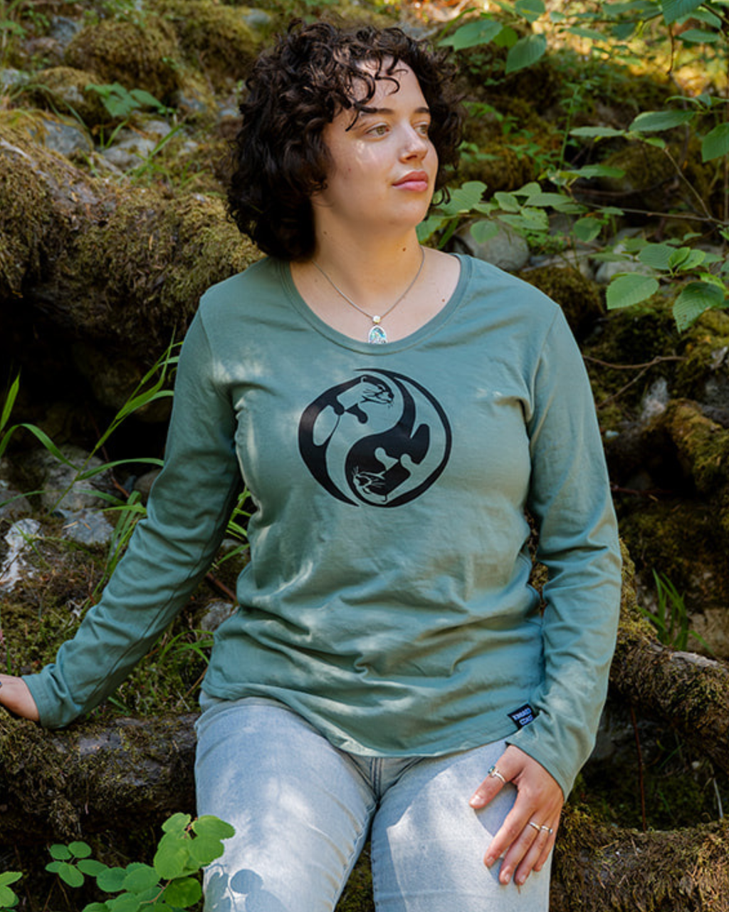 Otters - Women's 100% Organic Cotton Long Sleeve Tee - Seafoam