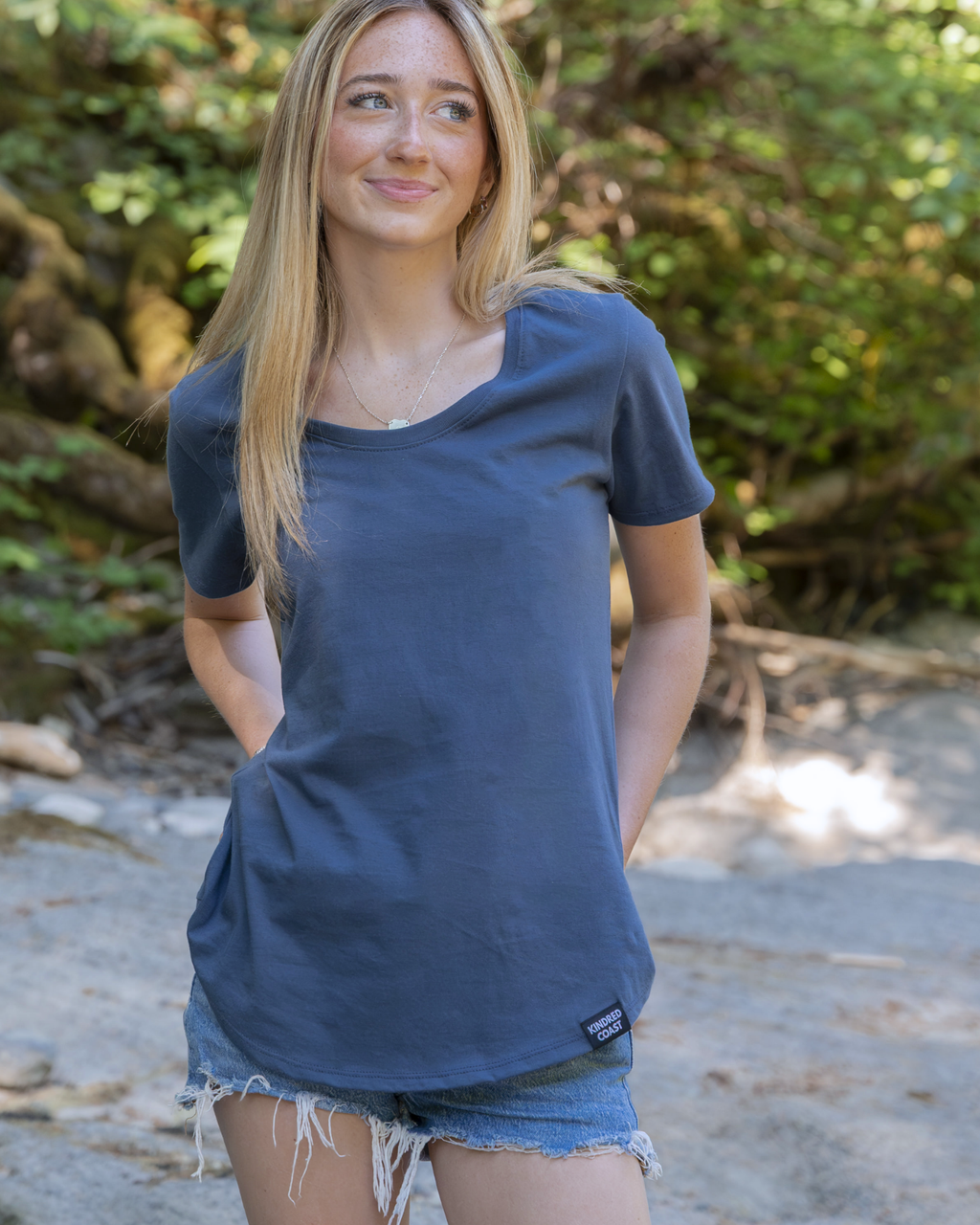 Women's 100% Organic Cotton Tee - Blank Apparel - Slate Blue