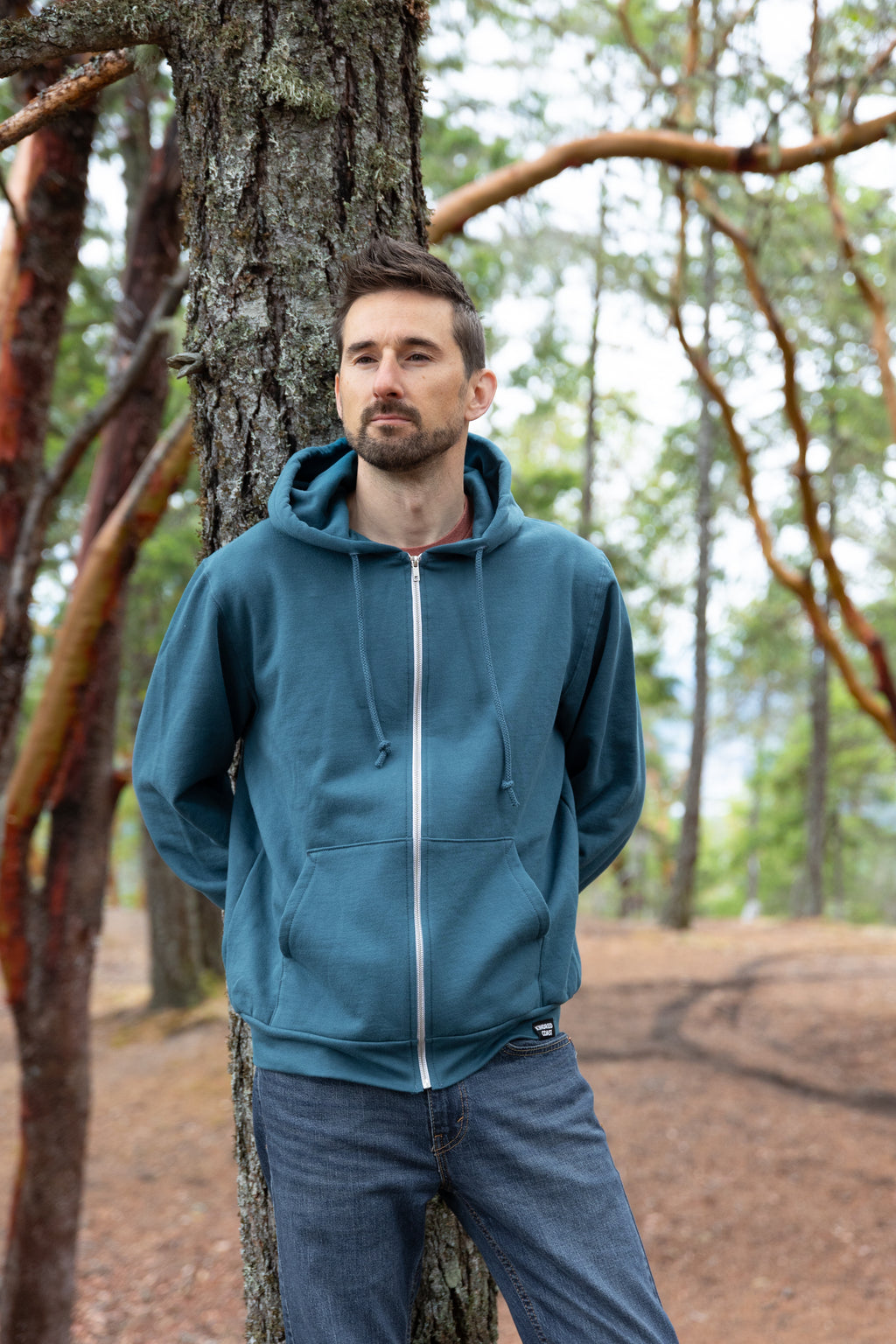 Zip Up Organic Cotton Hoodie- Blank Apparel - Ocean Blue