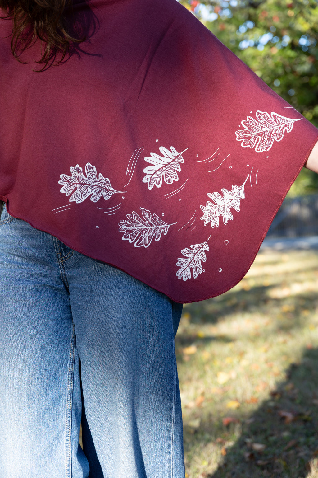 Raspberry Poncho with Oak Leaves Design