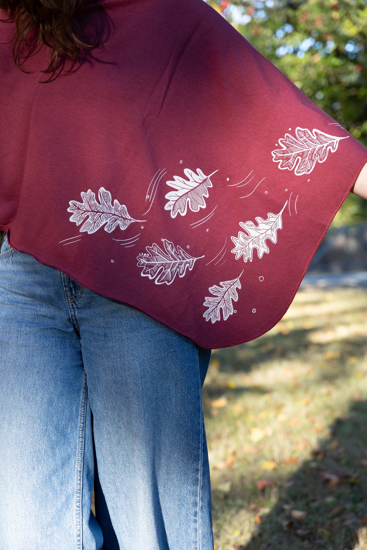 Raspberry Poncho with Oak Leaves Design