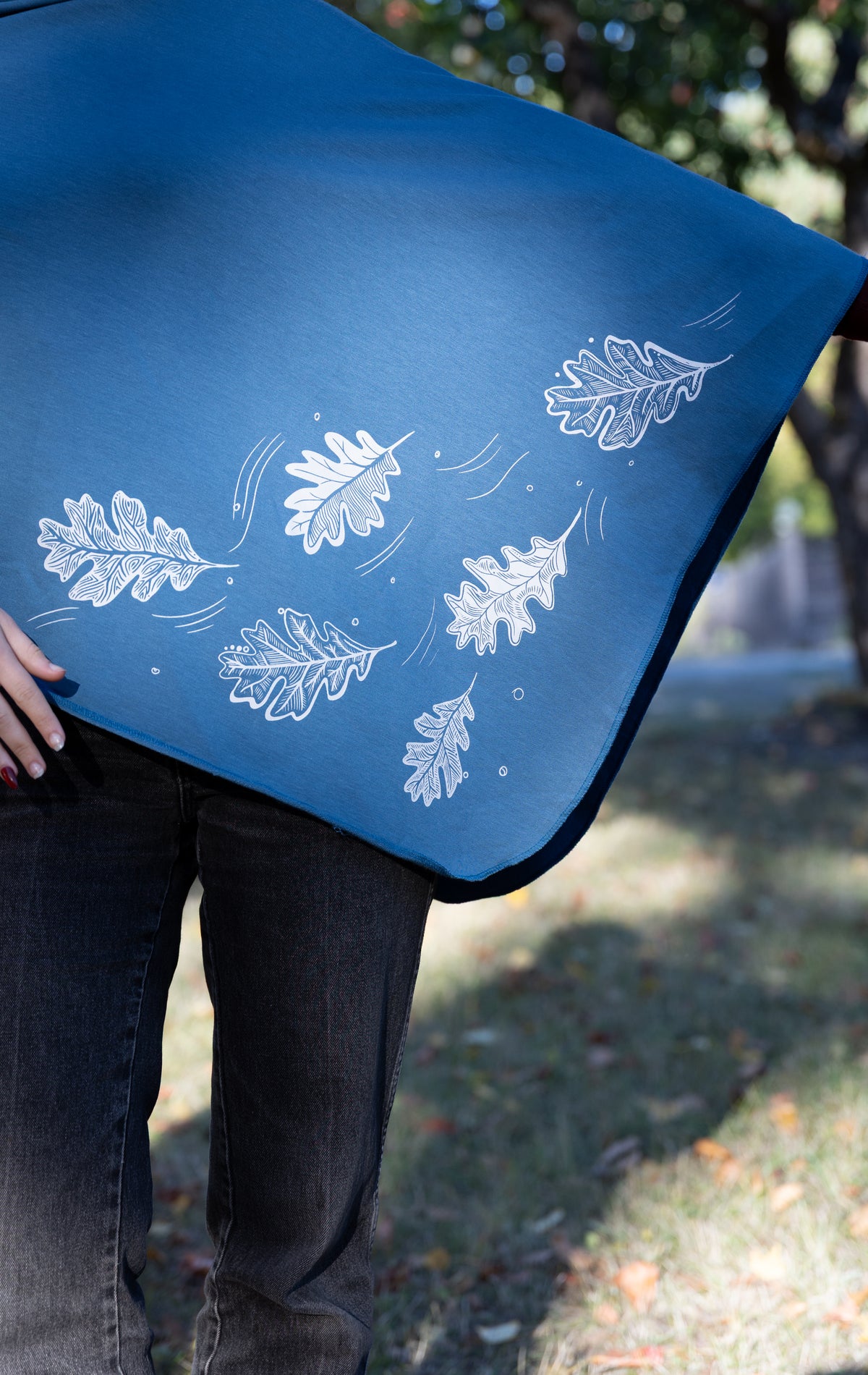 Stellar Blue Poncho with Oak Leaves Design