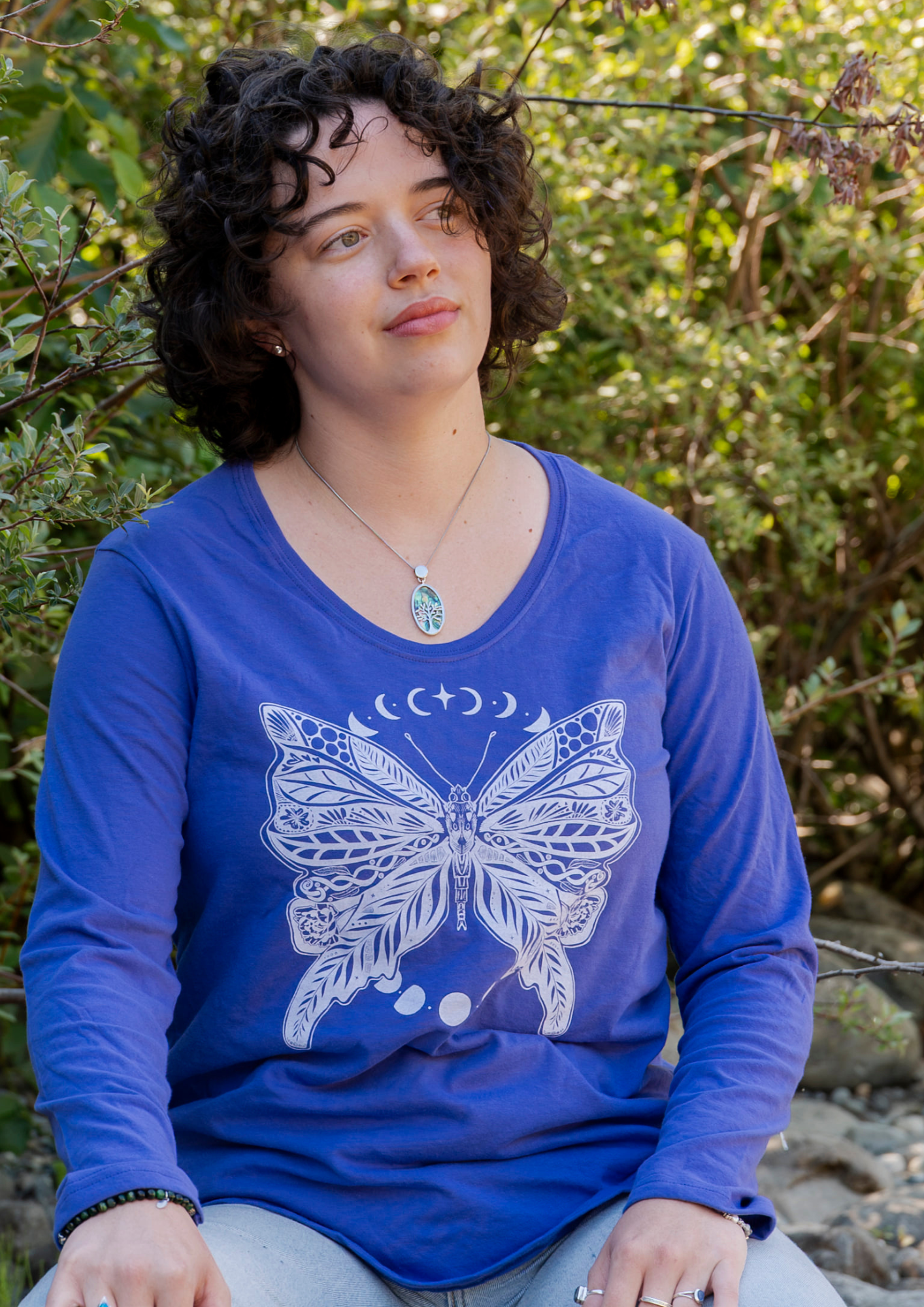 BUTTERFLY - Women's 100% Organic Cotton Long Sleeve Tee - Periwinkle