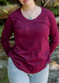 Women's 100% Organic Cotton Long Sleeve Tee - Blank Apparel - Maroon
