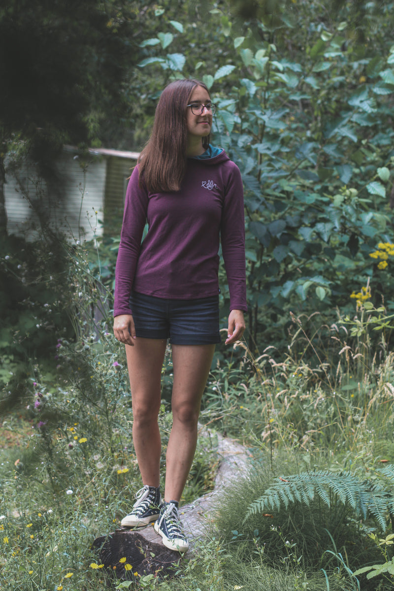 PEACE LOVE & WAVES - Womens Tencel Hoodie - Berry