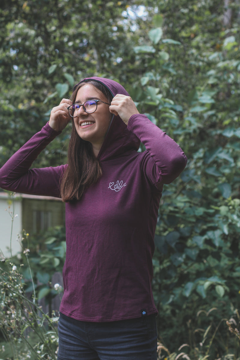 PEACE LOVE & WAVES - Womens Tencel Hoodie - Berry