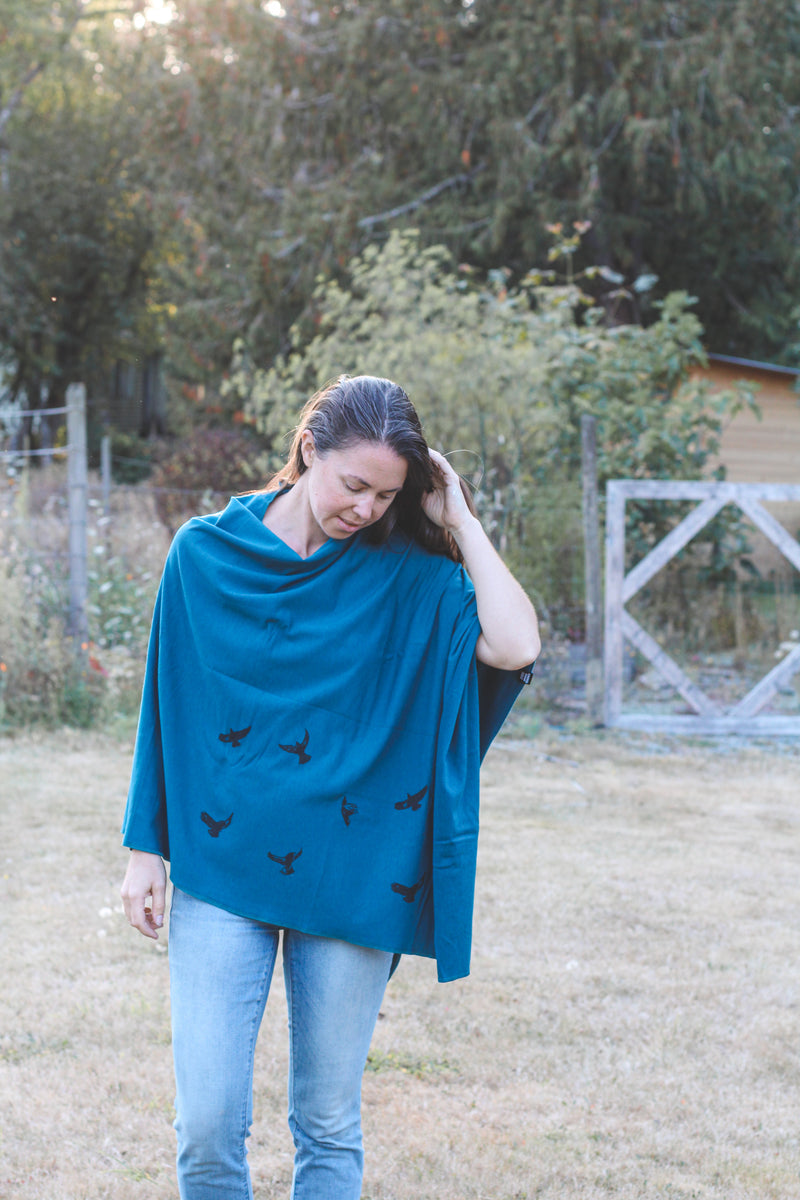 Moroccan Tencel Lyocell Poncho with Birds Print